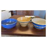 3 MIXING CROCK STONEWARE BOWLS
