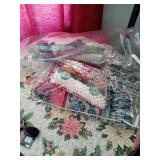 TWO CHRISTMAS THROWS A SMALL PILLOW AND CHRISTMAS