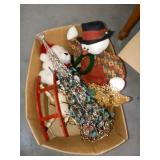 BOX OF CHRISTMAS DECOR ITEMS AND PLUSH DECOR