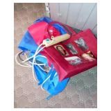 4 BAGS AND MISC HOUSEHOLD CORDS