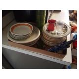 SMALL PLATES, PLASTIC GLASSES, SHOT GLASS ,