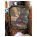 VINTAGE 22" X 18" PICTURE OF JESUS PRAYING