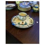 QUIMPER POTTERY FROM FRANCE, CUP AND A PLATE