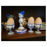 QUIMPER POTTERY FROM FRANCE CANDLE HOLDER AND 3