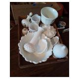BOX OF MILK GLASS