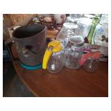 VINTAGE SYRUP PITCHERS,  FLOUR SIFTER