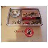 BOX OF JEWELRY, TRUMAN PIN, ADVERTISING KEY CHAIN