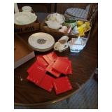 STONEWARE SUGAR AND CREAMER SET, AVON ORNAMENTS,