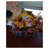 TWO WREATHS, WALL HANGING, HUMMINGBIRD FEEDER AND