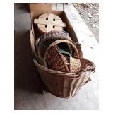 LARGE BOX OF WICKER BASKETS AND OUTDOOR WATER