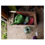 PLASTIC SPRINKLER CAN,  TREE SAW, WIRE BRUSH,