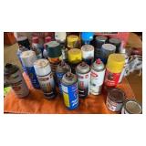 BOX OF SPRAY PAINTS, SEALANTS, SPRAY SNOW AND