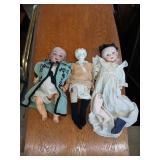 THREE VINTAGE DOLLS, NEED SOME REPAIR