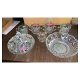 BOWL, CANDY DISH, 2 SETS CREAMER/SUGAR   -GOLD