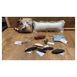 VINTAGE PIN CUSHIONS, SCISSORS, NEEDLE HOLDER,