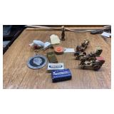 BRASS RAZOR HOLDER , BLADES, INK PEN TIPS, WOODEN