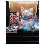 SEVERAL BAGS OF YARNS, NEEDLE POINT STRING AND