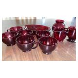 CAPE COD RED CUPS,BOWL, CREAMER , SUGARER/ BOWL/