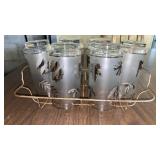 6 FROSTED LEAF GLASSES AND HOLDER