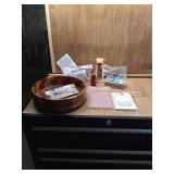 WOOD NUT BOWL, NUT CRACKERS AND MISC