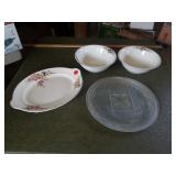 2 SERVING BOWLS, PLATTER AND A CAKE PLATE