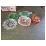 PINK DEPRESSION COW GLASSWARE, GREEN DEPRESSION,