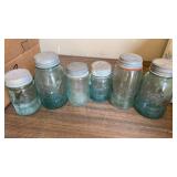 VINTAGE BLUE CANNING JARS WITH GALVANIZED LIDS