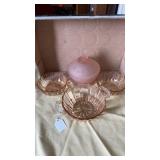 3 BOWLS- DEPRESSION ERA AND PINK CANDY DISH WITH