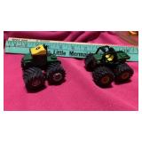 2 JOHN DEERE MONSTER TIRES MINI PLASTIC SEMI AND