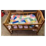 VINTAGE  ROCKING DOLL BED WITH VINTAGE HAND MADE