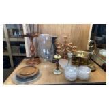 CANDLESTICK HOLDERS, GLASS  DOME AND GLASS DOME