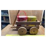 HAND MADE LITTLE WOODEN WAGON - 2 TINS