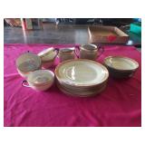 6 SALAD PLATES, SAUCERS, 5 CUPS, CREAM AND SUGAR