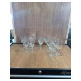 13 UNMATCHED CLEAR LIQUOR GLASSES