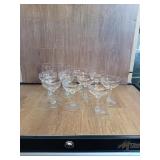 11 CLEAR GLASS LIQUOR GLASSES WITH GOLD PAINTED