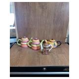 4 DECORATIVE TEA POTS