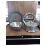 SILVER PLATE TRAY, STAINLESS STEEL BOWL AND TRAY,