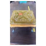 VINTAGE LITTLE VELVETEEN FOOT STOOL-BRASS LEGS