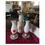 27" CERAMIC LAMP AND 2  14" GLASS DRESSER LAMPS
