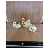3 PORCELAIN SWAN FIGURINES BY NORCREST