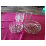 GLASS CUSTARD DISHES, PITCHER AND BOWLS