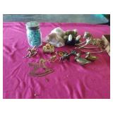 JAR OF MARBLES,  BRASS DECORATIVE ITEMS AND