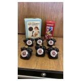 6 CERAMIC TELEPHONE ORNAMENTS & TELEPHONE THEMED
