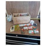 SMALL WOOD BOX OF VARIOUS HARDWARE, SCREWS