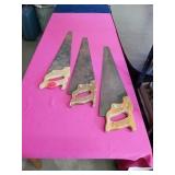 3 HAND SAWS WITH WOOD HANDLES