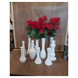 10 WHITE GLASS VASES