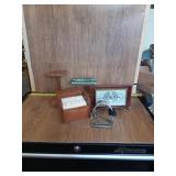WOOD ROLODEX, BAROMETER, MISC