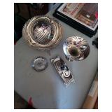 CHROME BUTTER DISH, ASHTRAY, BOWL AND MISC