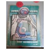 SIGNED 1991 IOWA CUBS SCORECARD
