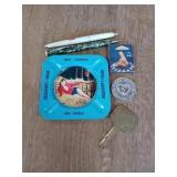 VINTAGE ADVERTISING ASHTRAY , PENS , AND OTHER